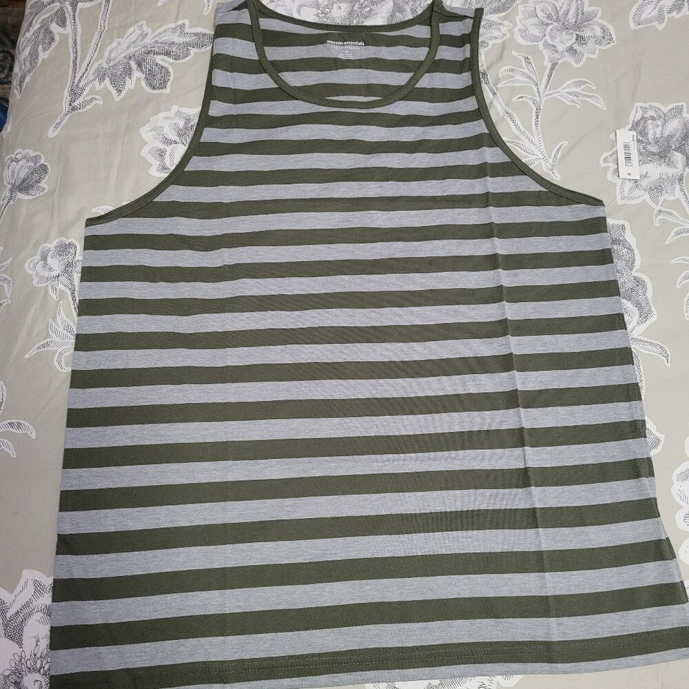 Gray & Green Striped Cotton Tank Shirt Size Large NWT